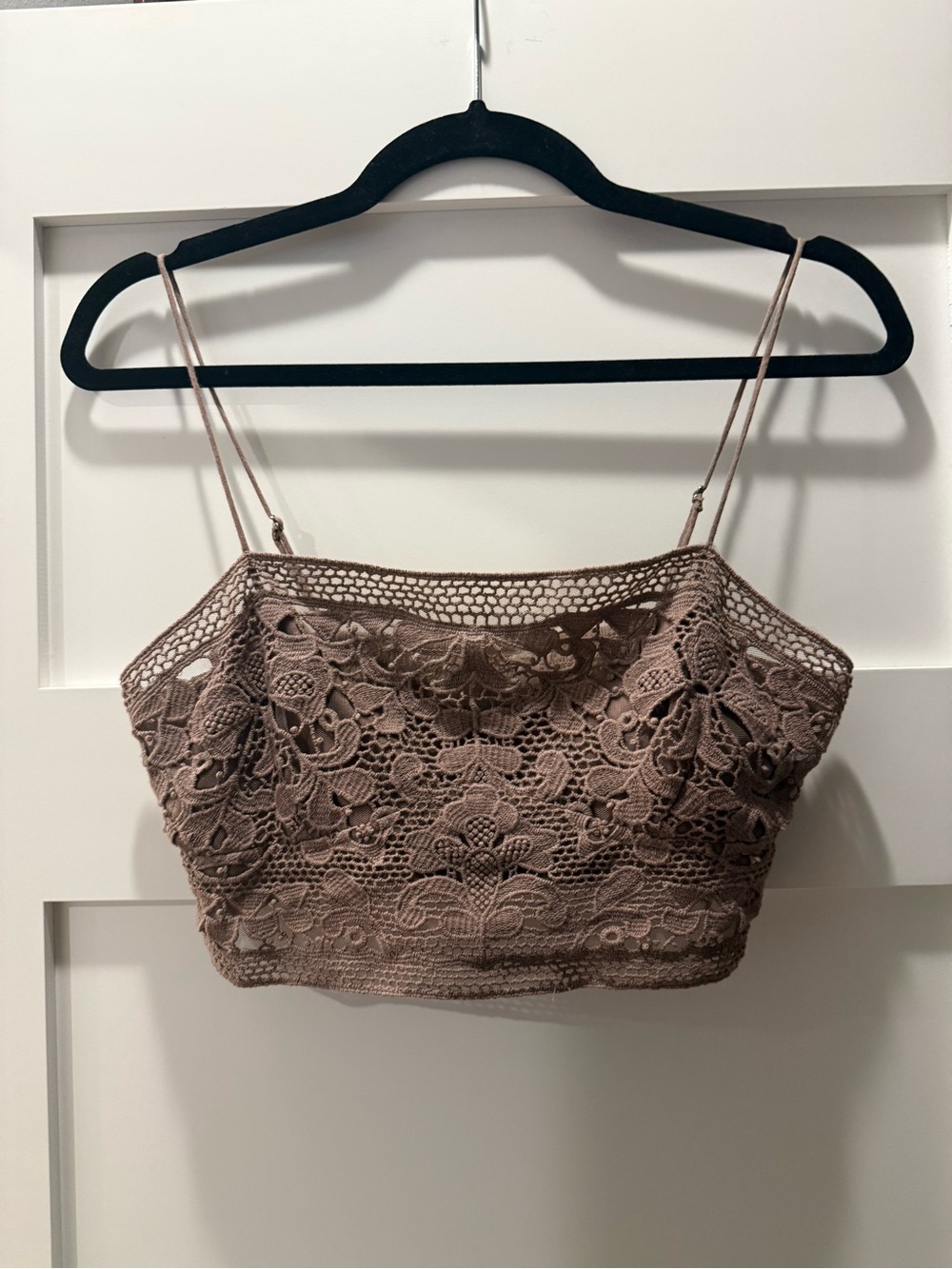 Free People Crochet Floral Lace Cropped Camisole in Taupe